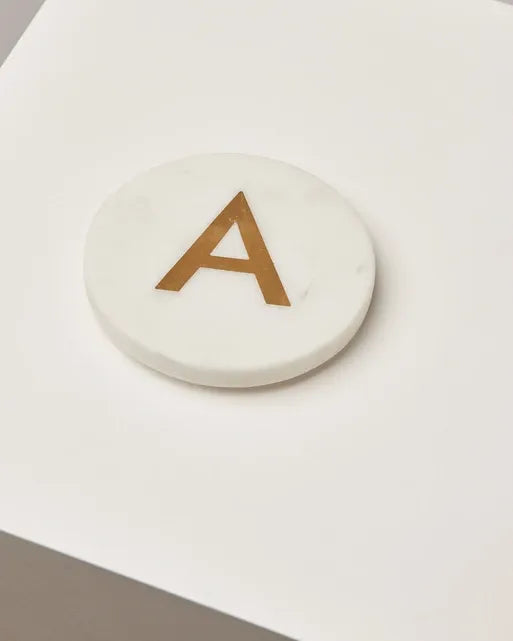 White Marble Initial Coaster Set of 4