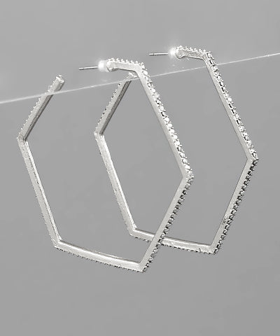 PAVE HEXAGON OPEN HOOPS