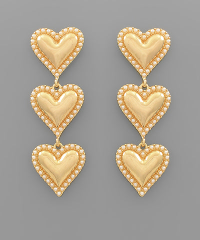 Pave Outline 3 Heart Drop Earring