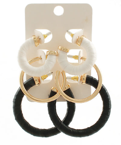 3 PAIR RAFFIA METAL HOOPS
