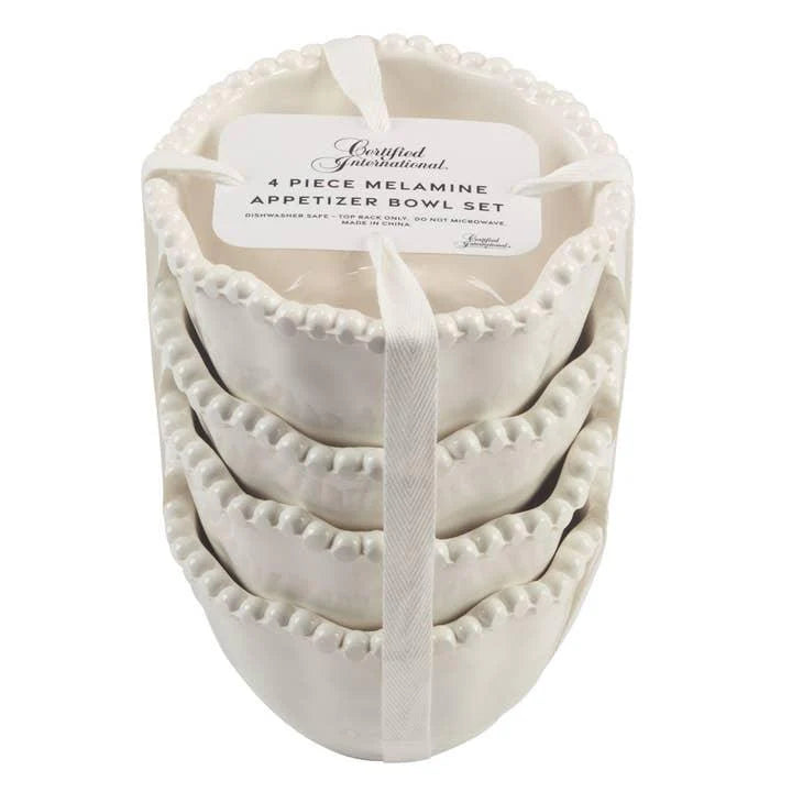 Certified International Cream Perlette Melamine Appetizer Bowl Set