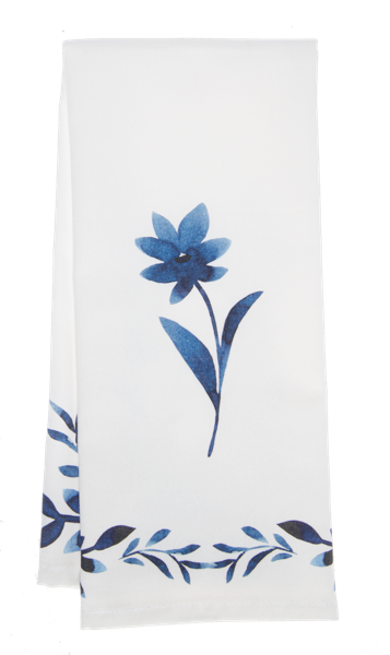 Blue & White Watercolor Floral Tea Towel