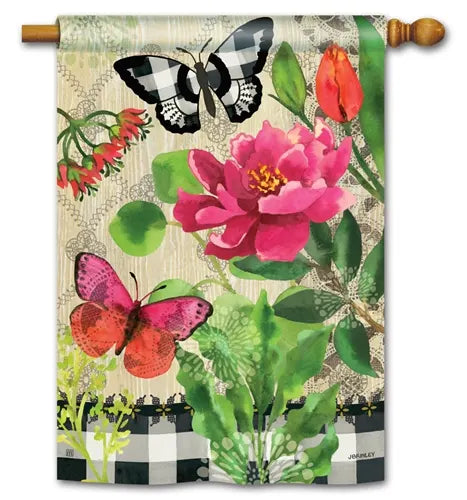 Butterflies in Check Garden Flag