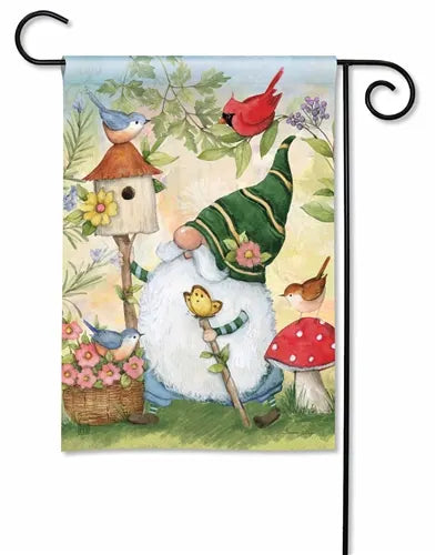 Birdhouse Gnome Garden Flag