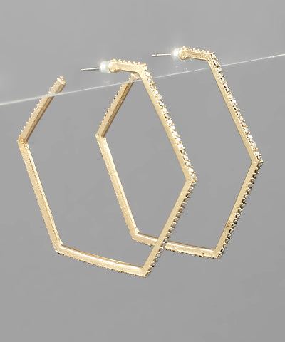 PAVE HEXAGON OPEN HOOPS