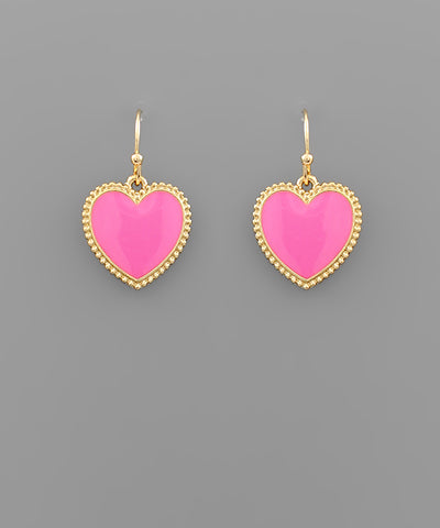 Pink Epoxy Heart Earrings