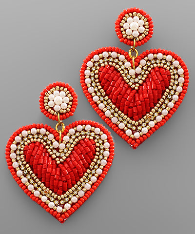 Pink Beaded Heart Earrings