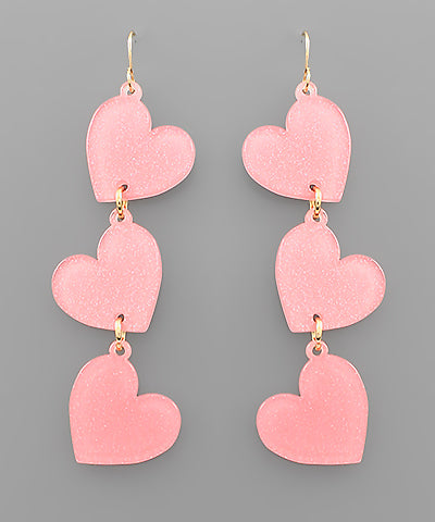 3 Heart Drop Earring