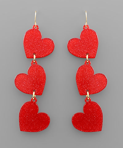 3 Heart Drop Earring