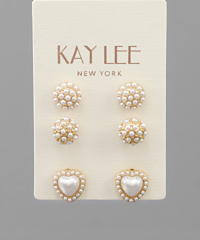 Pearl Heart Studs Set