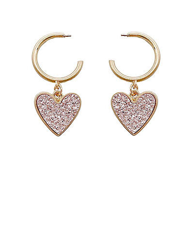 Druzy Heart Dangle Hoops