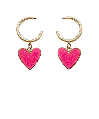 Druzy Heart Dangle Hoops