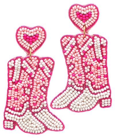 Beaded Pink Cowboy Boots Earring