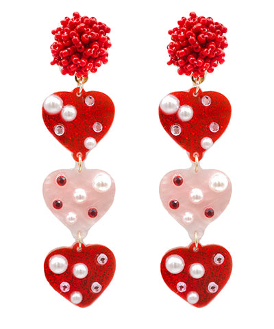 Glitter 3 Tier Heart Drop Earring