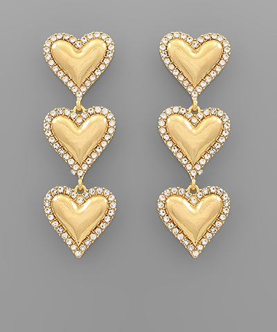 Pave Outline 3 Heart Drop Earring