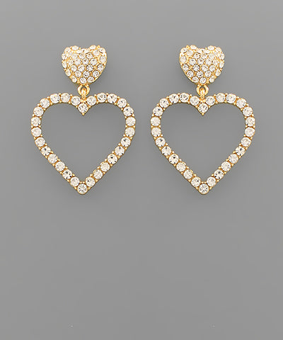 Pave Outline Heart Dangle Earring