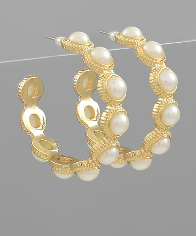 Round Pearl Textured Hoops