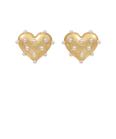 Pearl Deco Metal Heart Earrings