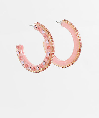 Pink Acrylic Heart Hoops