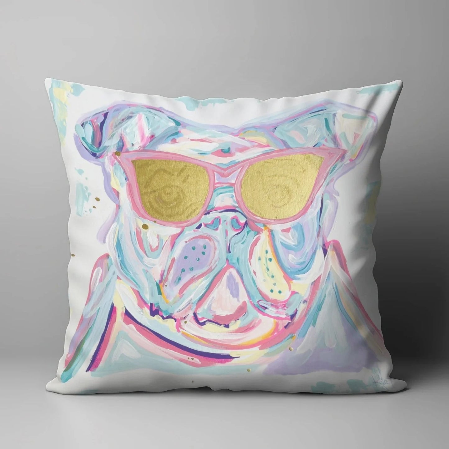 Fun Bulldog Watercolor Pillow