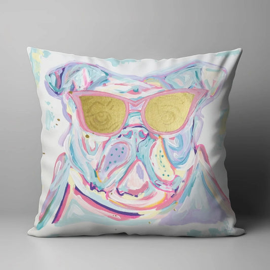 Fun Bulldog Watercolor Pillow