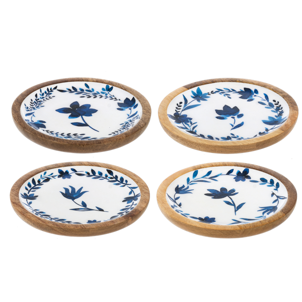 Round Blue & White Watercolor Floral Tidbit Tray