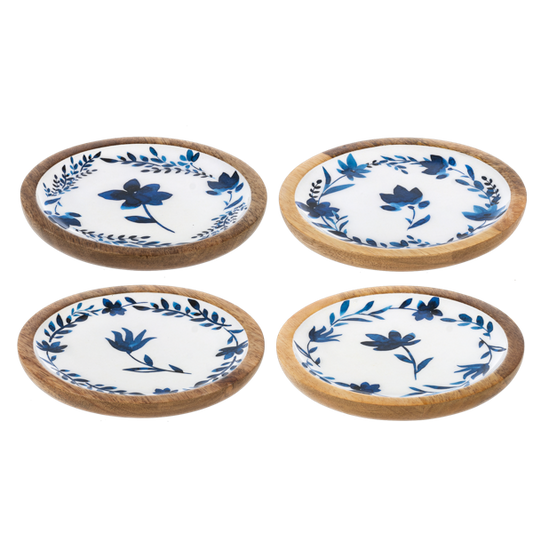 Round Blue & White Watercolor Floral Tidbit Tray