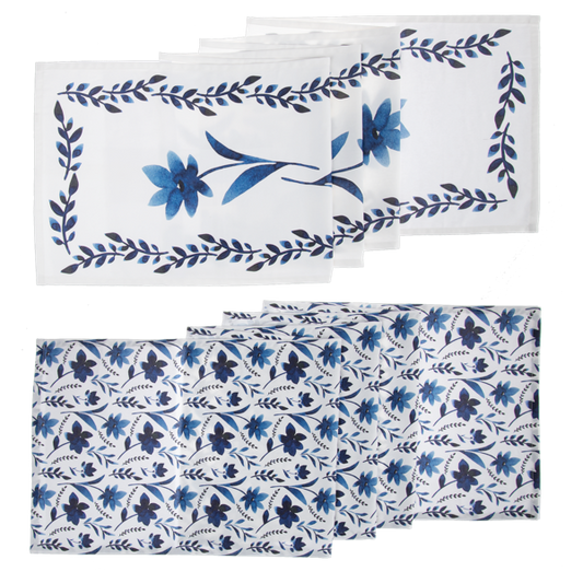 Blue & White Watercolor Floral Table