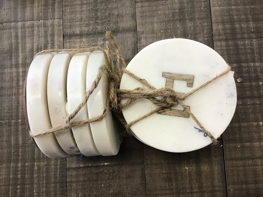 White Marble Initial Coaster Set of 4