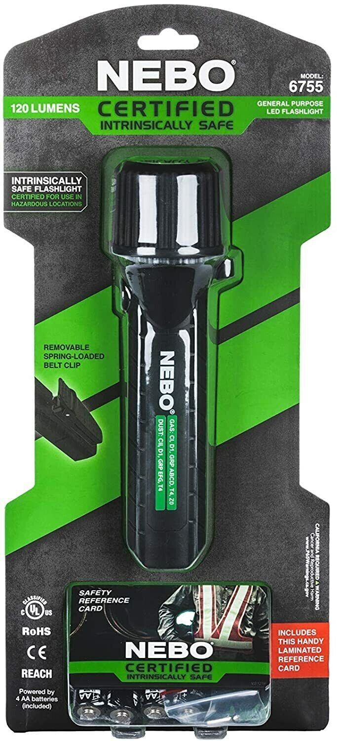 NEBO Intrinsically Safe All Purpose LED Flashlight Safety Rated 120 Lumens 6755