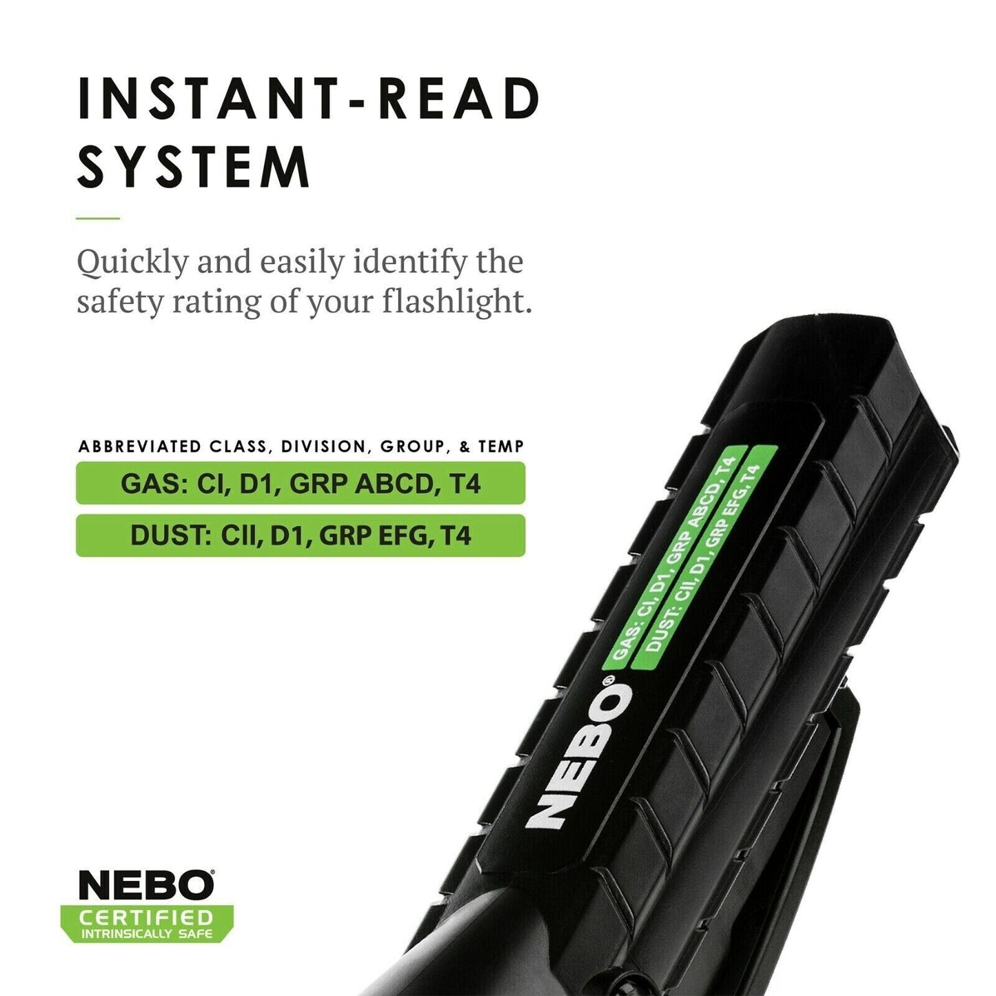 NEBO Intrinsically Safe All Purpose LED Flashlight Safety Rated 120 Lumens 6755